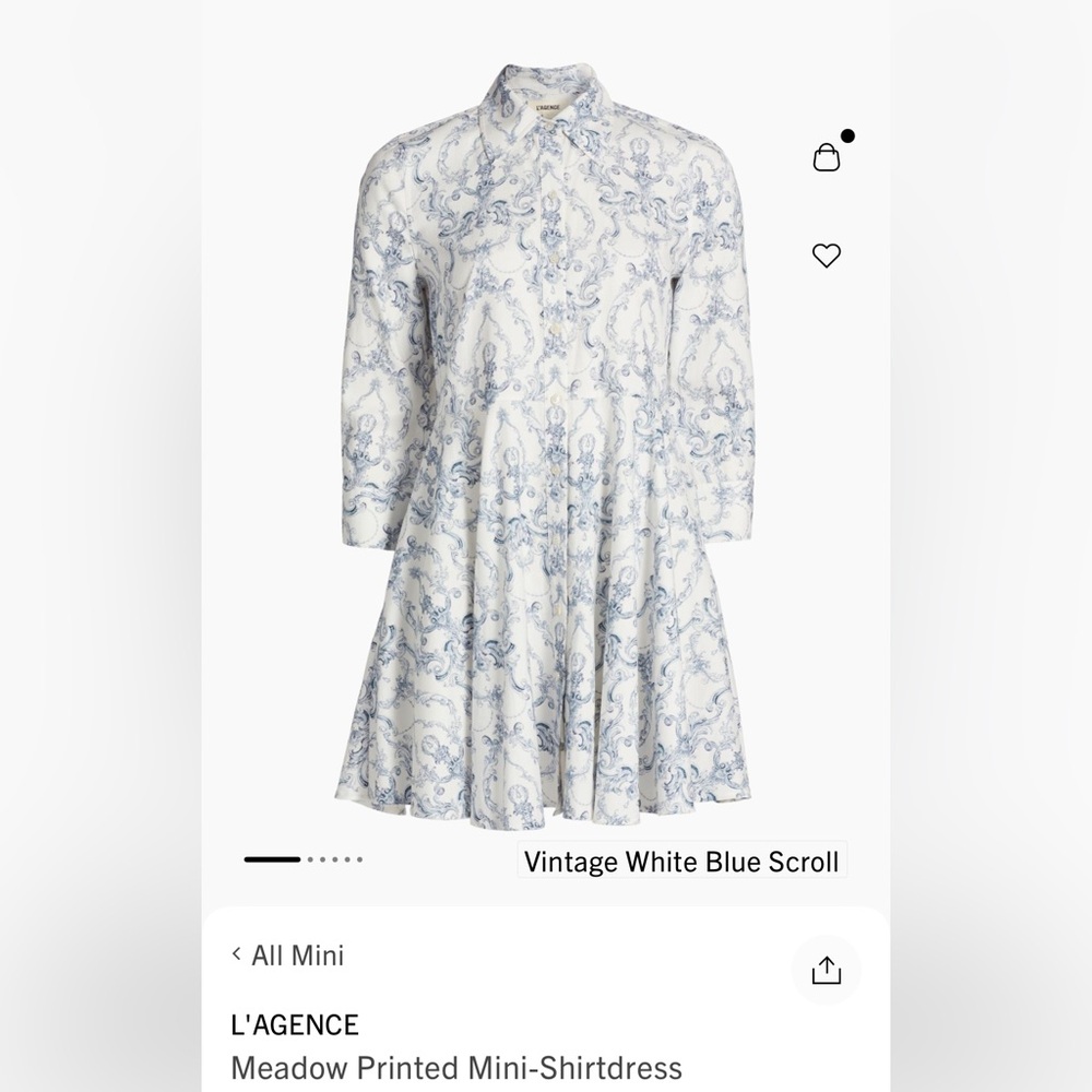 L'AGENCE NWT Blue and White Patterned mini-dress in size 0